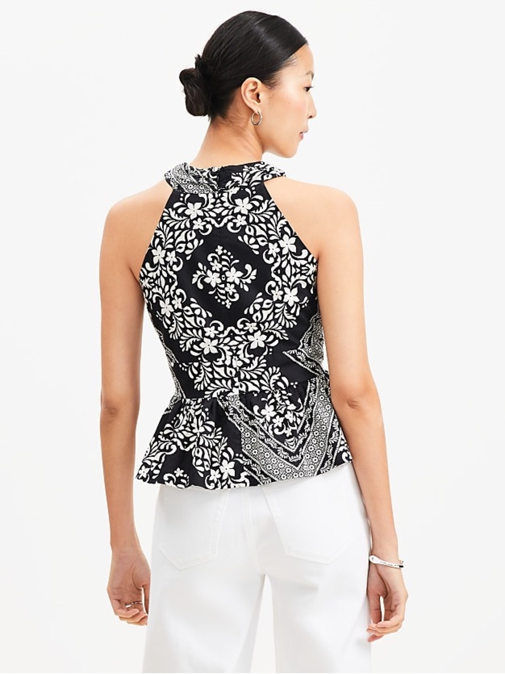 LOFT Black & White Floral Halter Peplum Top - Picture 3 of 12